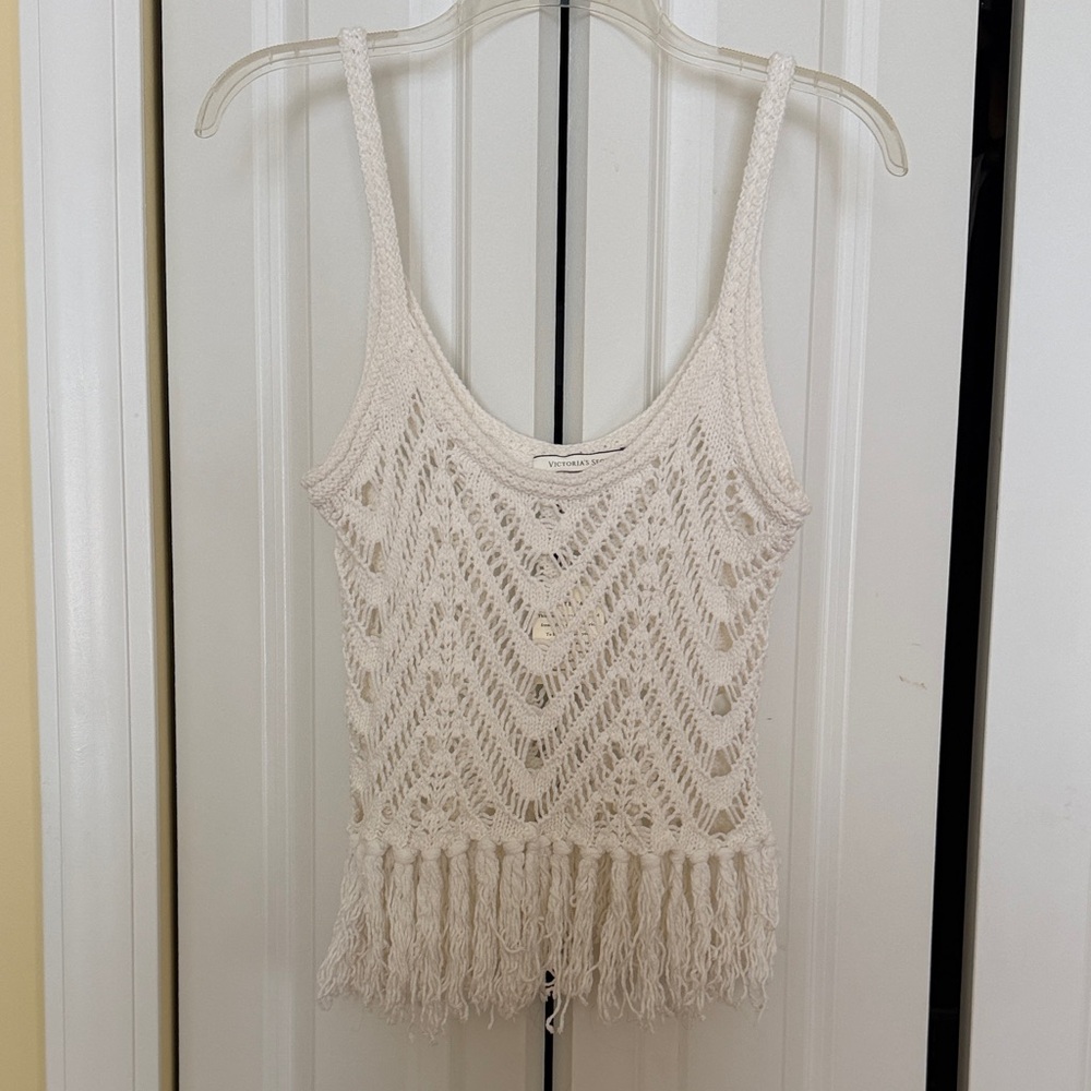 Victoria's Secret White Crochet Fringe Tank Top Boho Festival Size S - Picture 2 of 10